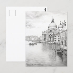 Pencil Sketch Painting Venedig Italien Travel Art Vykort