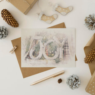 Pencil Sketch Rustic JOY Jul Art Helgdag Car Julkort