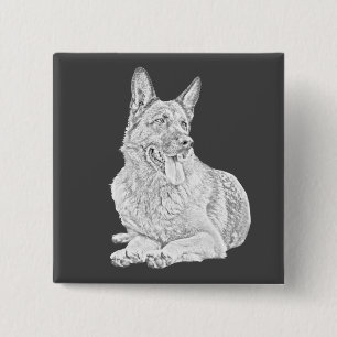 Pencil Teckning Lycklig, tysk Shepherd Pin Button Knapp