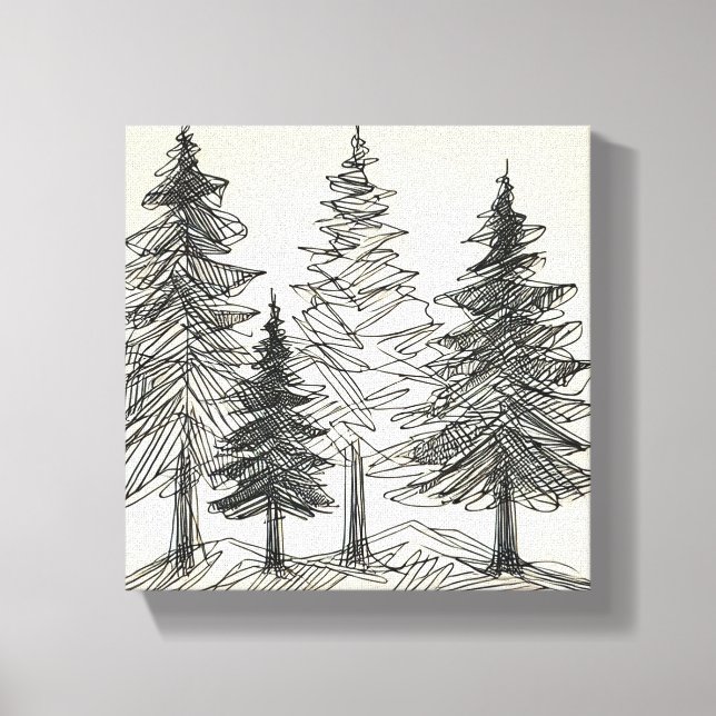 Pencil Teckning Skriv ut Gräs Träd Canvastryck (Framsida)