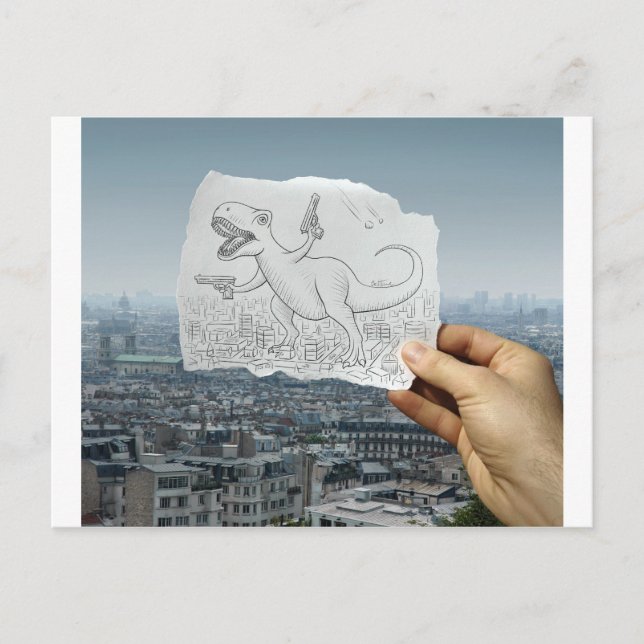 Pencil Vs Camera - Dino Vykort (Framsida)