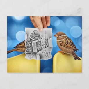 Pencil Vs Camera - Electro Bird Vykort