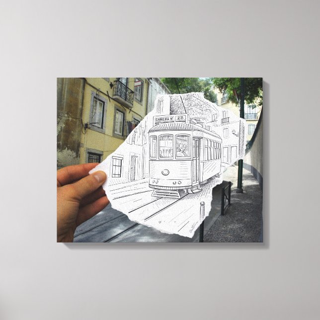 Pencil Vs Camera - Lissabon Tram Canvastryck (Framsida)