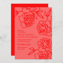 Pencile Peonies Modern Red Bröllop