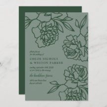 Penciled Peonies Modern Emerald Grönt Bröllop