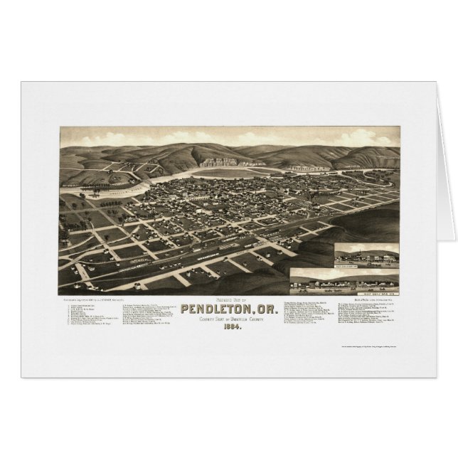 Pendleton ELLER panorama- karta - 1884 Hälsningskort (Framsidan Horizontal)