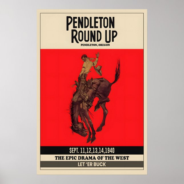 Pendleton Round-Up Rodeo Affisch Cowboy på Bronco (Framsidan)