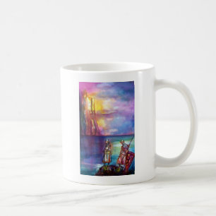 PENDRAGON Medeltida riddare,Sjö vid solnedgång,Fan Kaffemugg