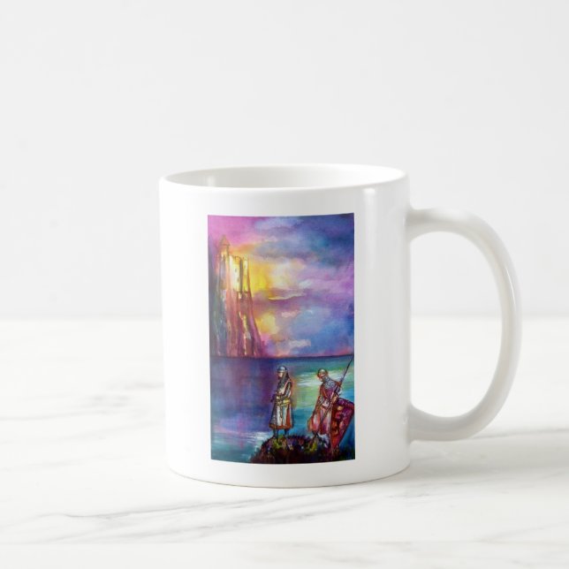 PENDRAGON Medeltida riddare,Sjö vid solnedgång,Fan Kaffemugg (Höger)