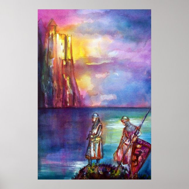 PENDRAGON Medeltida riddare,Sjö vid solnedgång,Fan Poster (Framsidan)