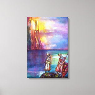 PENDRAGON Medieval Knight,Sjö Sunset,Fantasy Canvastryck