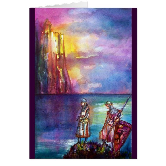 PENDRAGON Medieval Knight,Sjö Sunset,Fantasy Hälsningskort (Framsidan)