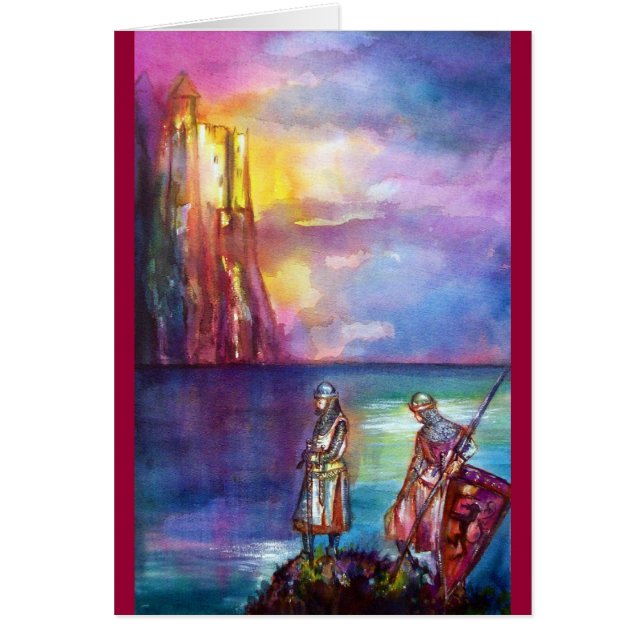 PENDRAGON Medieval Knight,Sjö Sunset,Fantasy Hälsningskort (Framsidan)