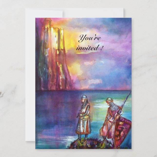 PENDRAGON Medieval Knight,Sjö Sunset,Fantasy Inbjudningar (Framsida)