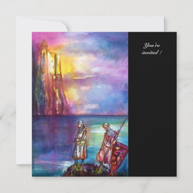 PENDRAGON Medieval Knight,Sjö Sunset,Fantasy Inbjudningar (Framsida)