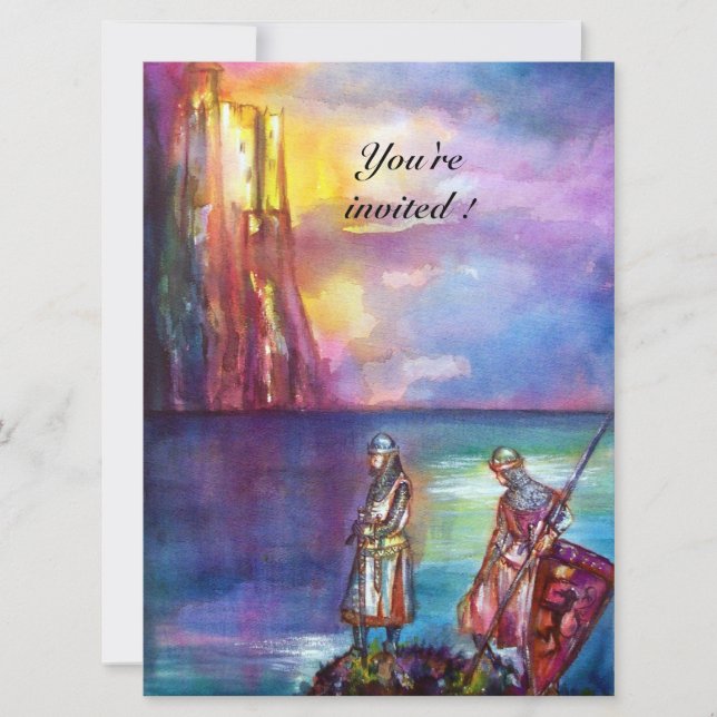 PENDRAGON Medieval Knight,Sjö Sunset,Fantasy Inbjudningar (Framsida)