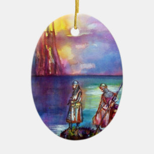 PENDRAGON Medieval Knight,Sjö Sunset,Fantasy Julgransprydnad Keramik