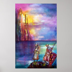 PENDRAGON Medieval Knight,Sjö Sunset,Fantasy Poster