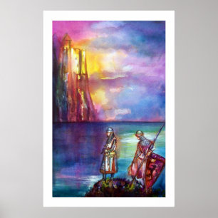 PENDRAGON Medieval Knight,Sjö Sunset,Fantasy Poster