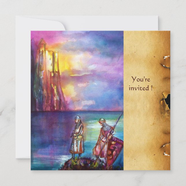 PENDRAGON Medieval Knight,Sjö Sunset,Parchment Inbjudningar (Framsida)