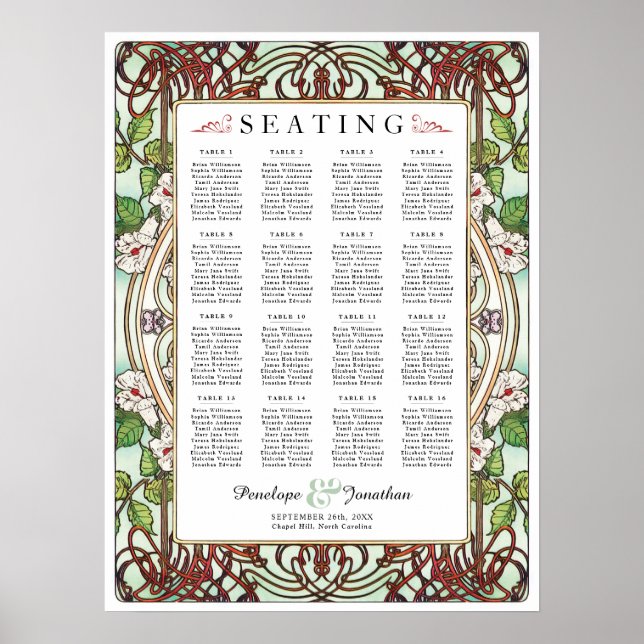 PENELOPE 01 A - Sittplatsdiagram Bröllop - medel Poster (Framsidan)