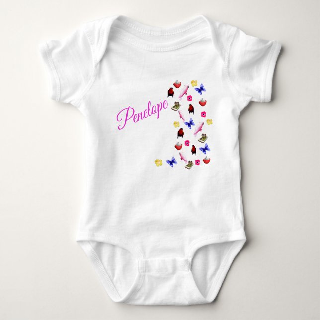 Penelope Namn Med Kaniner, Baby Bodysuit T Shirt (Framsida)
