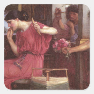 Penelope och Suitors - John William Waterhouse Fyrkantigt Klistermärke