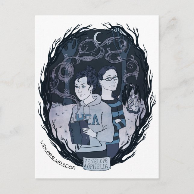 "Penelope & Ophelia" vykort - vinterbilder (Framsida)
