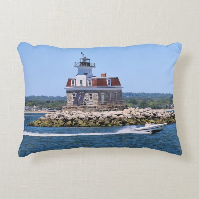 Penfield Reef fyr, Connecticut Pillow Prydnadskudde (Framsidan)