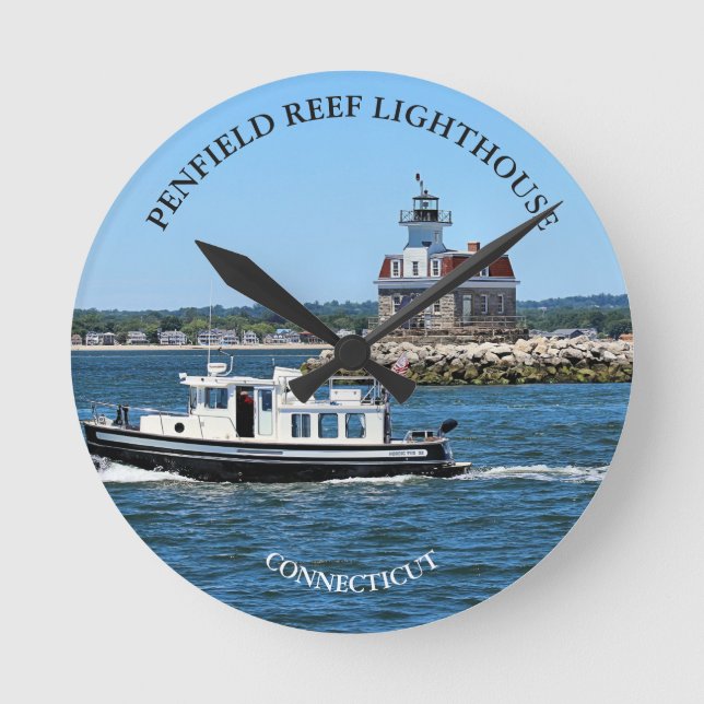 Penfield Reef Lighthouse CT Round Wall Clock Rund Klocka (Framsida)