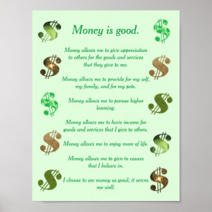 Pengar är bra, positiva dollartecken i påstående poster