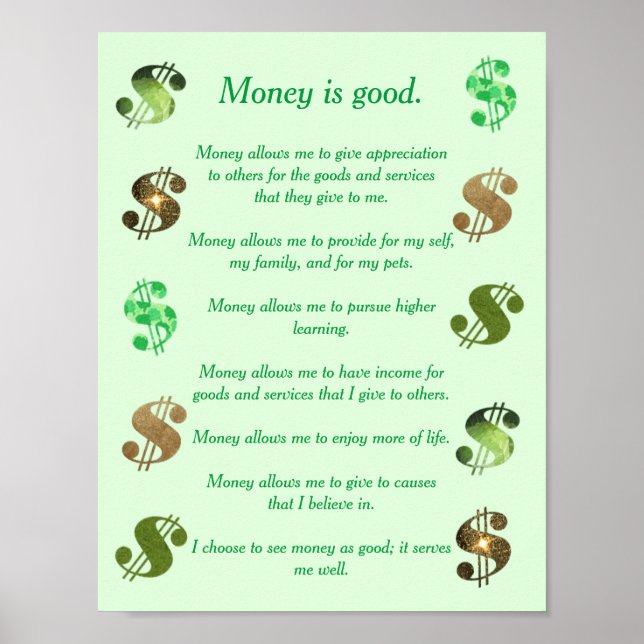 Pengar är bra, positiva dollartecken i påstående poster (Framsidan)