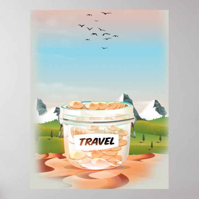 Pengar i Glasburk för Resor Poster (Framsidan)