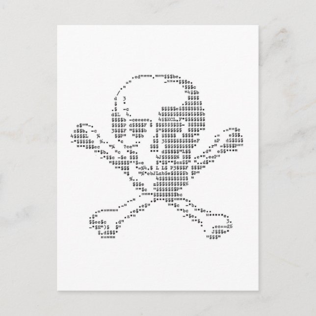Pengarar Skull från Jolly Roger ascii art Vykort (Framsida)