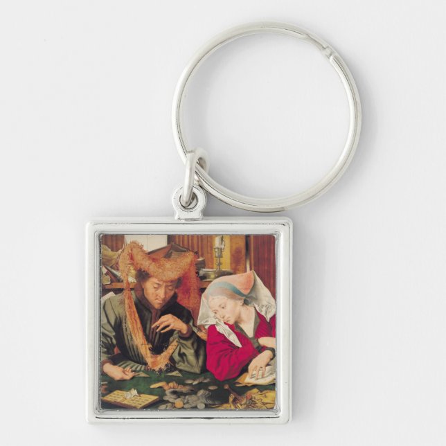Pengarchangeren och hans fru, 1539 fyrkantig silverfärgad nyckelring (Framsidan)