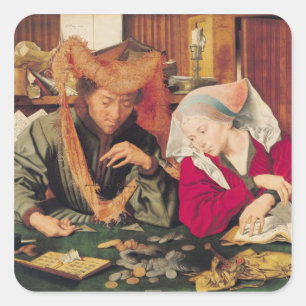 Pengarchangeren och hans fru, 1539 fyrkantigt klistermärke