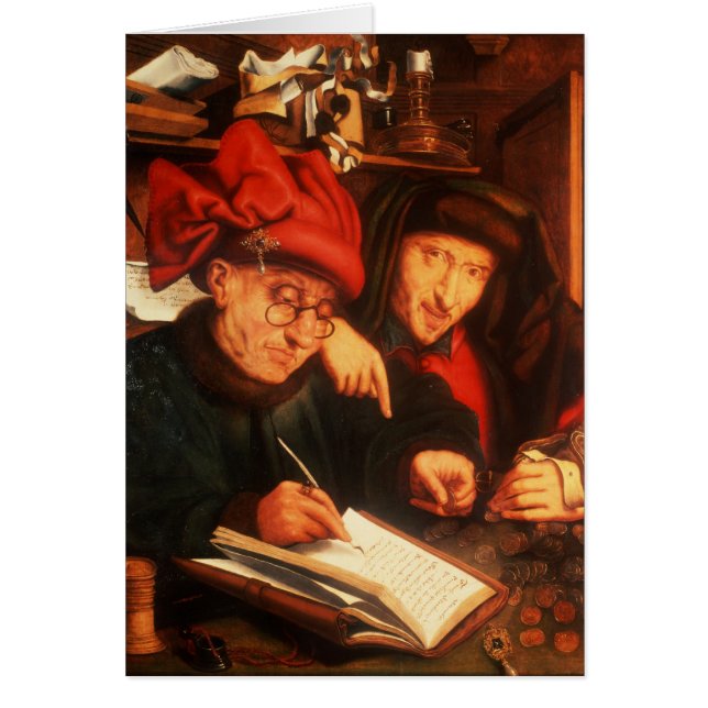 Pengarlångivarna, efter Massys Hälsningskort (Framsidan)