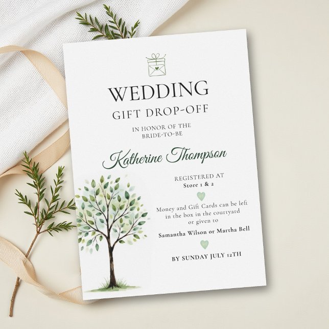 Pengaträd Gemenskap Bröllopspresent Drop-Off Brudt Inbjudningar (money tree community gift drop wedding couple shower classy modern elegant)