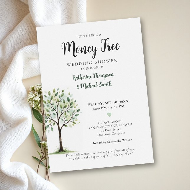 Pengaträd Klassiskt Par Bröllops Brud Shower Inbjudningar (money tree wedding couple shower classy modern elegant)