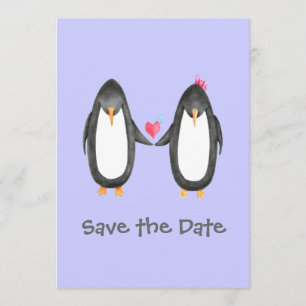 Pengin Luv bröllopsinbjudan Spara Datumet