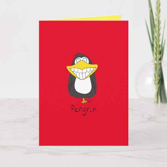 Pengrin Grinning Penguin Funny Greeting Card Kort (Framsida)