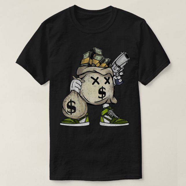 Pengsäck med roligt gangsta hustle hård mot skjort t shirt (Design framsida)