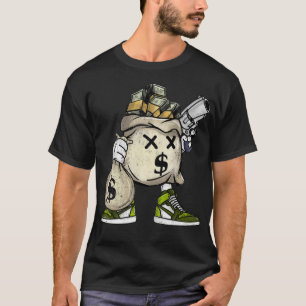 Pengsäck med roligt gangsta hustle hård mot skjort t shirt