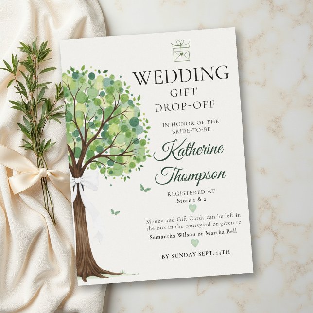 PengTräd Tema Gemenskapsgåva Bröllopsdusch Inbjudningar (money tree wedding couple shower community gift drop off classy modern elegant)