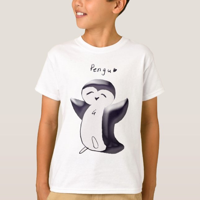 Pengu Lycklig Penguin(Black) Kids T-Shirt (Framsida)