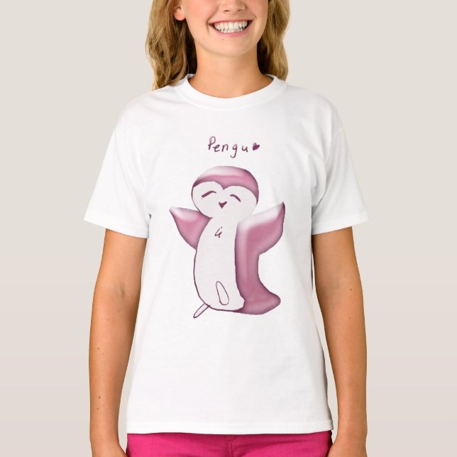 Pengu Lycklig Penguin (DustyRose) Kids Tshirt T Shirt (Framsida)