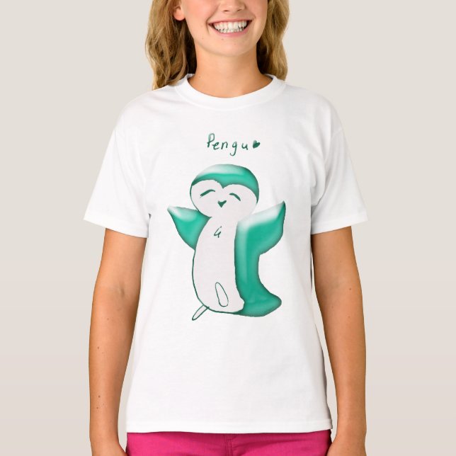 Pengu Lycklig Penguin (Grönt) Kids T-Shirt (Framsida)
