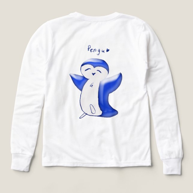 Pengu Lycklig Penguin Roligt Klubb (Blue-W), lång  T Shirt (Design baksida)