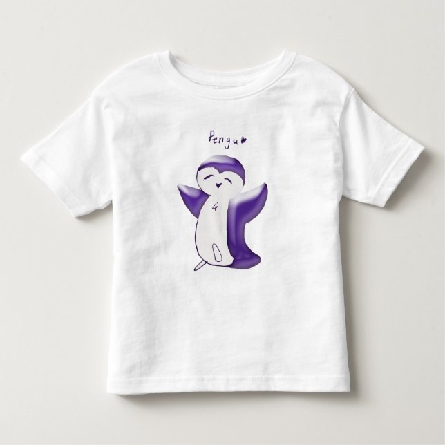 Pengu Lycklig Penguin (Violet) Småbarn Tshirt T Shirt (Framsida)