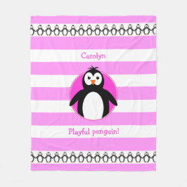 Penguin add namn rosa white rand fleecefilt